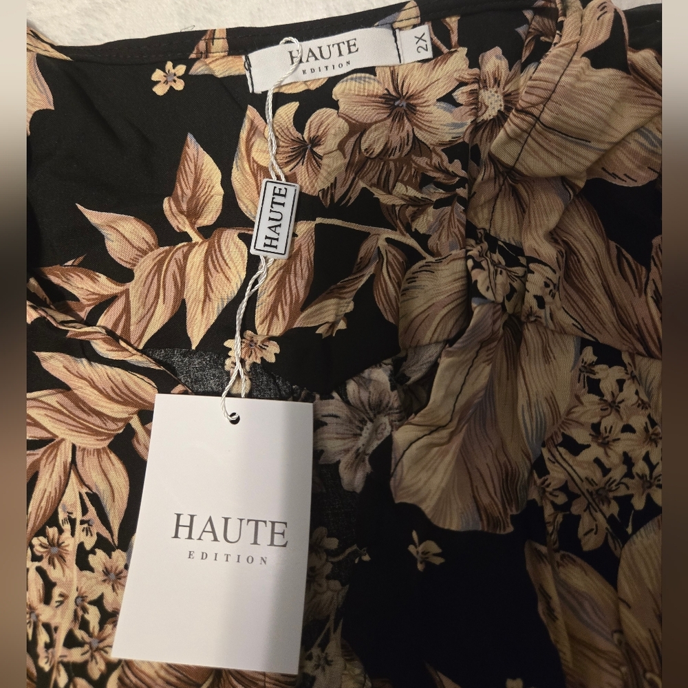 NWT Haute Edition Dress Floral Women's Size 2X Color Black/Bronw - Picture 12 of 12